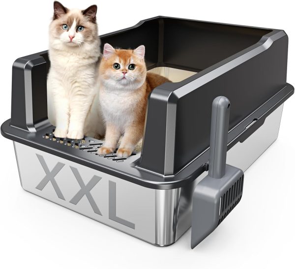 Tripamin XXL Stainless Steel Litter Box with High Sides 26"x18"x12"